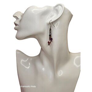 Swarovski AB Red & Silver Beaded Dangle Earrings Silver Hook‎ Back